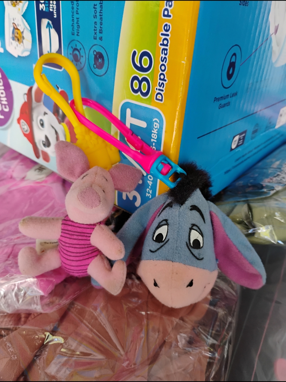 1999-2000 McDonald's Eeyore & Piglet Plush Keychain Set - Pink & Blue
